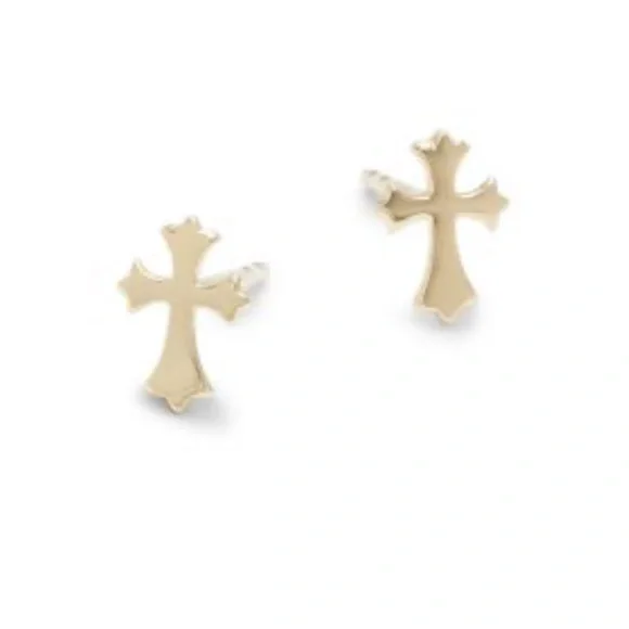 14K YELLOW GOLD cross crucifix studs ✝️ MADE IN TURKEY - Picture 2 of 15